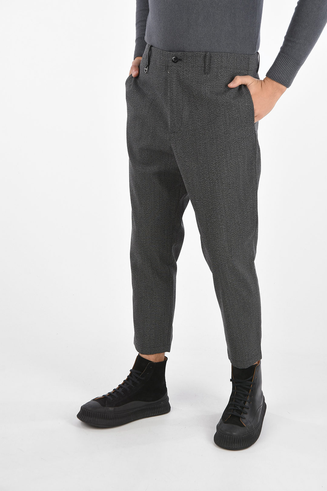 Virgin Wool Ankle Zipped Cropped Pants