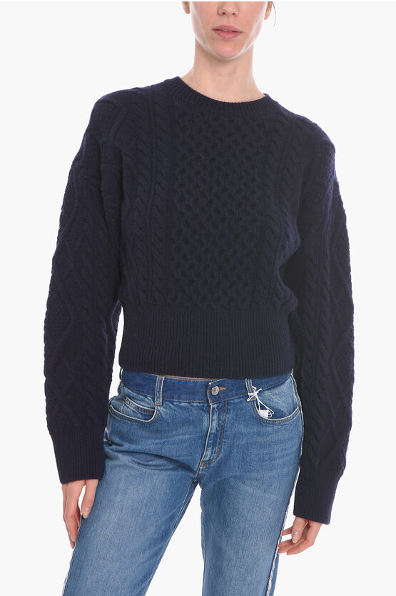 Stella Mccartney Virgin Wool Aran-knitted Crewneck Sweater In Black
