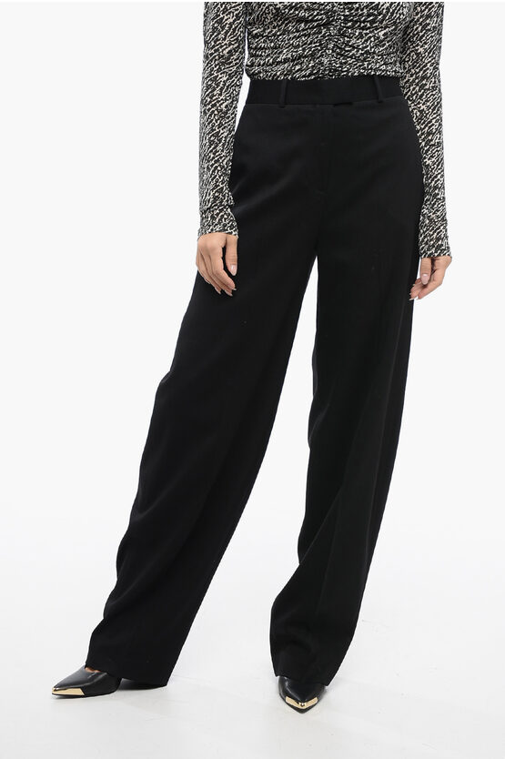 Attico Virgin Wool Baloon-fit Pants With Embroidered Logo In Black