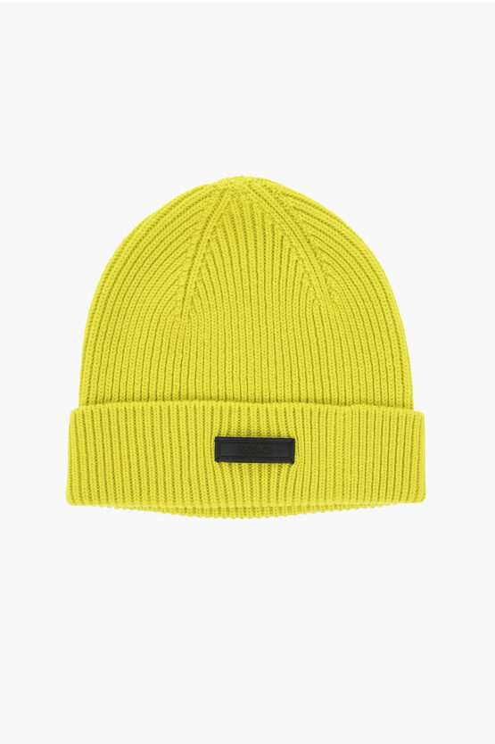 Versace Virgin Wool Beanie With Leather Detail