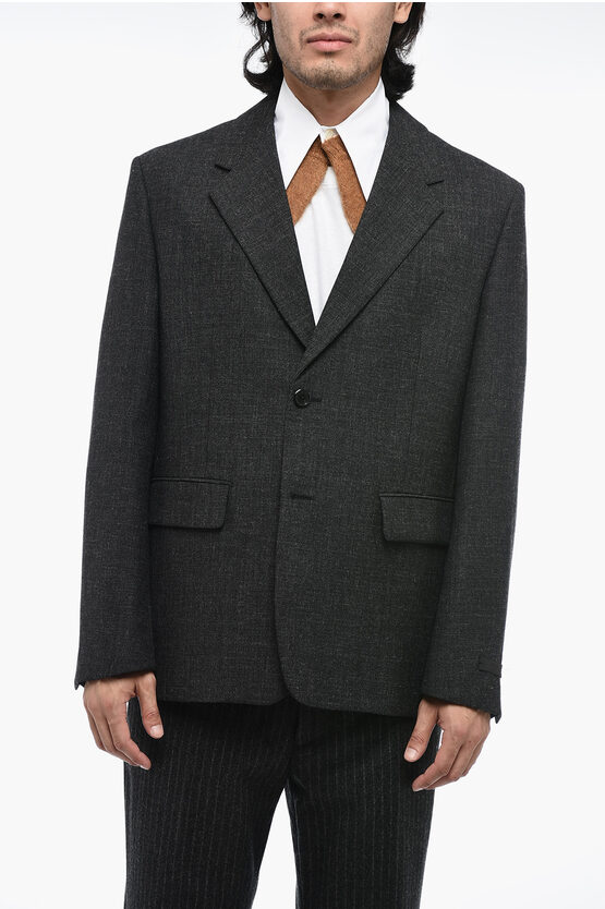 Shop Prada Virgin Wool Blazer With Collar Detail