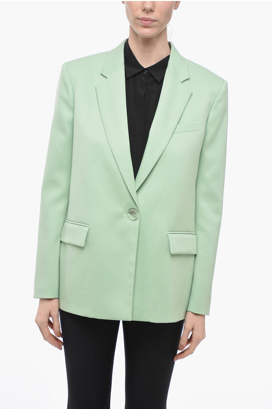 Attico Virgin Wool Blazer With Flap Pockets In Green