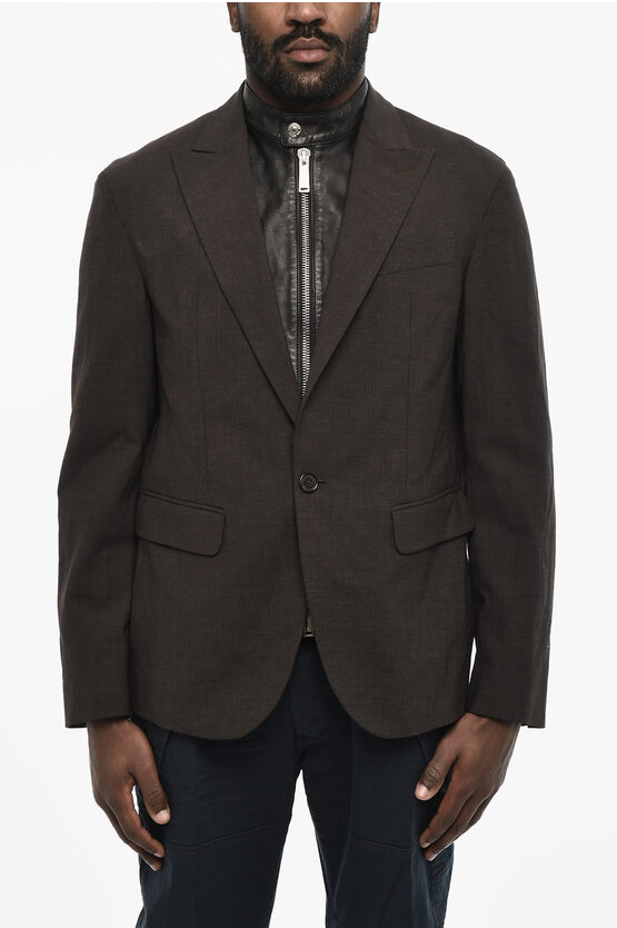 Dsquared2 Virgin Wool Blend 1 Buttons Blazer With Faux Leather Details