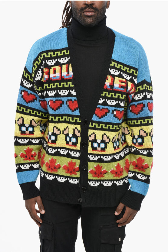 Dsquared2 Virgin Wool Blend Ciro Cardigan With V-neck In Blue