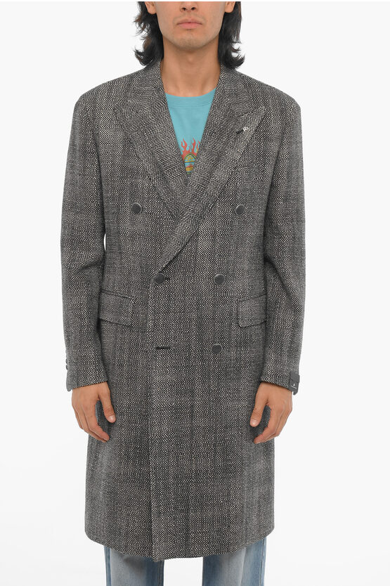 Shop Tagliatore Virgin Wool Blend Double Breasted Coat