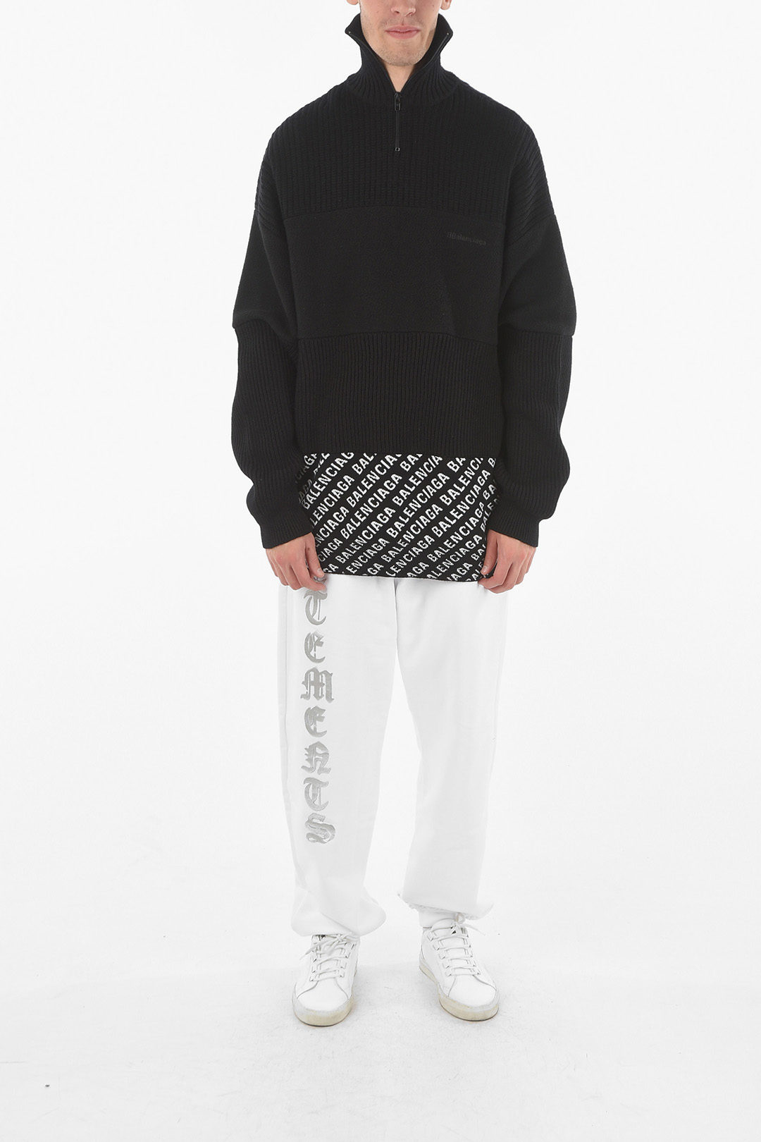 Balenciaga Virgin Wool-blend Oversized Half-zip Sweater with Balenciaga Virgin Wool-blend Oversized Half-zip Sweater with