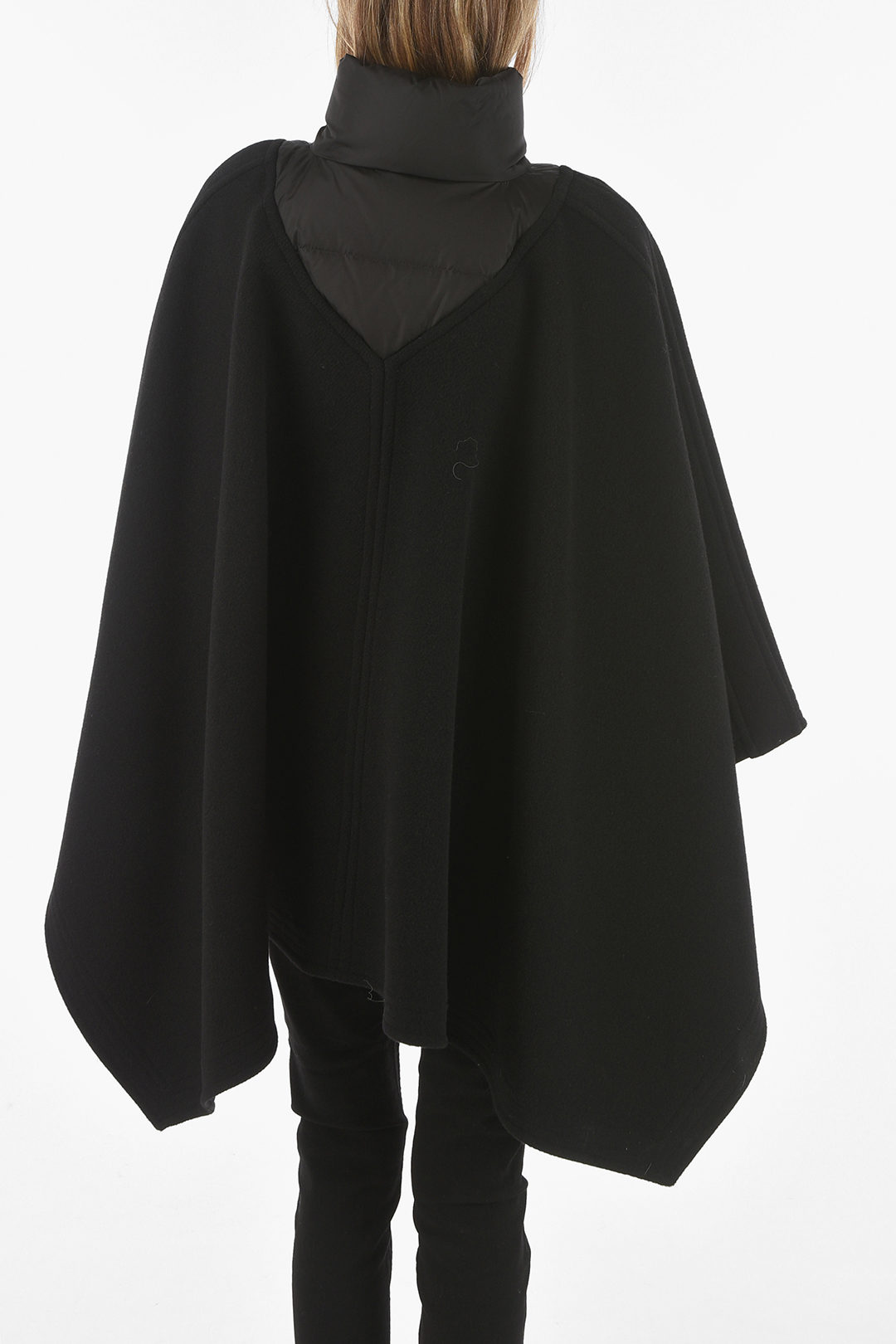 Chloe Virgin Wool Blend Poncho with Down Neckline Detail