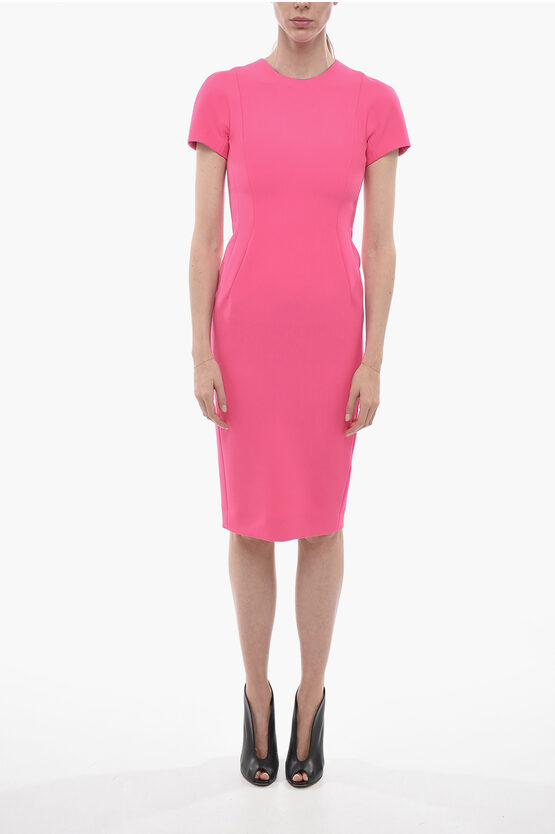 Victoria Beckham Virgin Wool Blend Sheath Dress With Full Zip In Pink