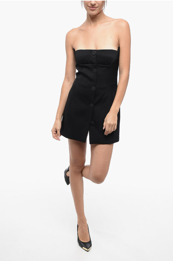 Shop Attico Virgin Wool Bustier Desing Top With Logoed Buttom