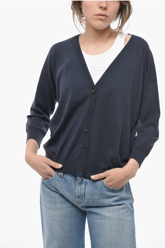 Shop Peserico Virgin Wool Cardigan With V-neck
