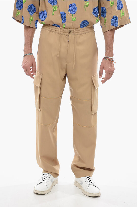 Shop Marni Virgin Wool Cargo Pants With Elastic Waistband