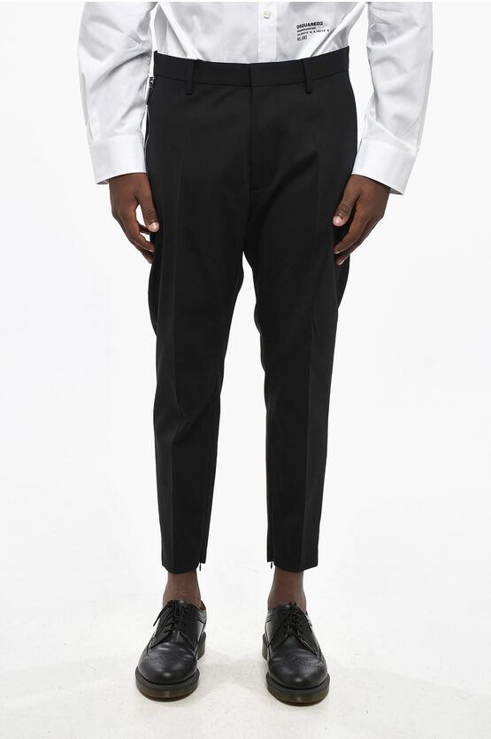 Dsquared2 Virgin Wool Ceresio 9 Pants With Ankle Zip In Black
