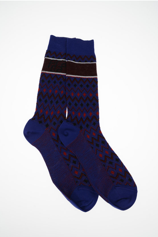 Prada Virgin Wool Chevron Socks In Blue