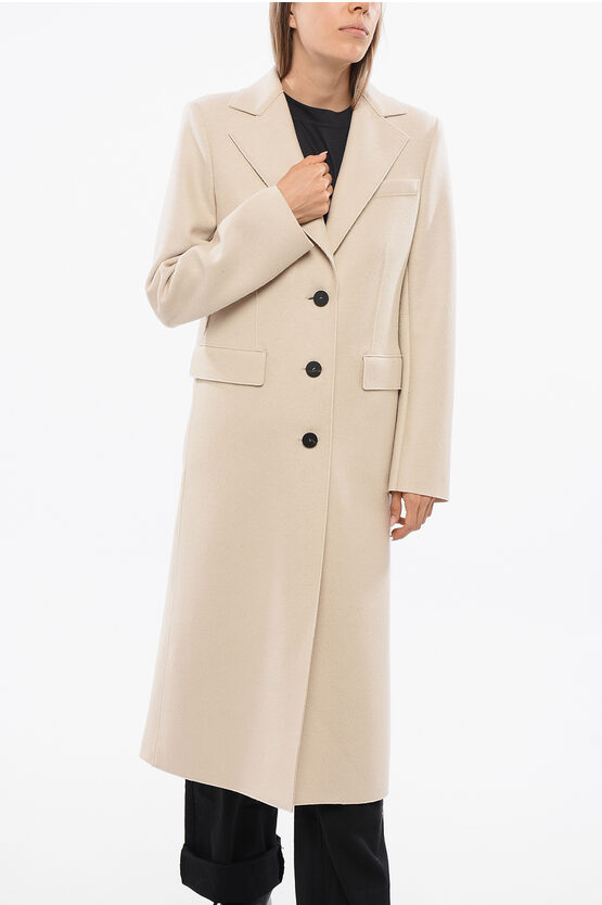 Harris Wharf Virgin Wool Coat With Flap Pockets And Split In Neutral
