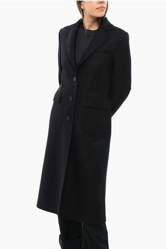 Harris Wharf Virgin Wool Coat With Flap Pockets And Split In Black