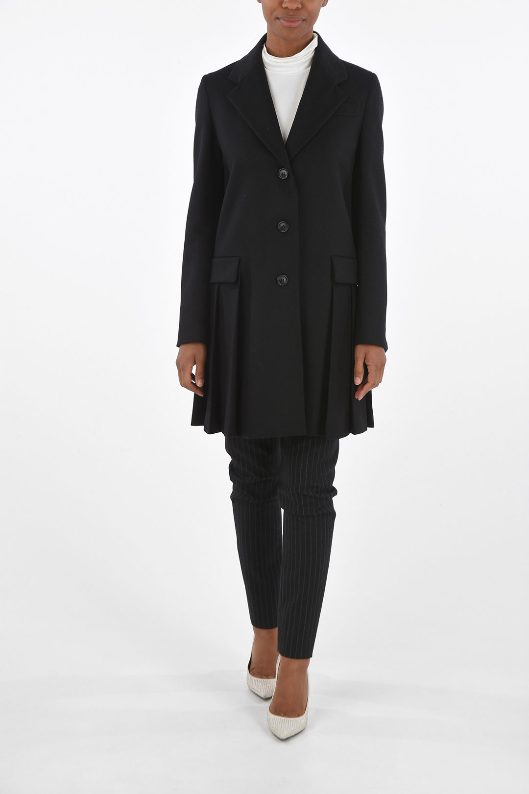 Prada Virgin Wool Coat with Pleated Sides women Glamood Outlet