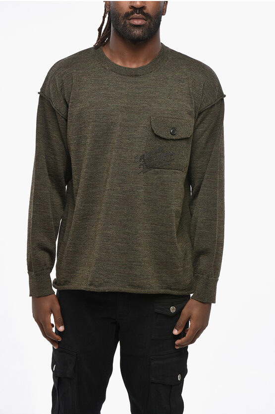 Dsquared2 Virgin Wool Crew-neck Sweater With Breast Pocket In Brown