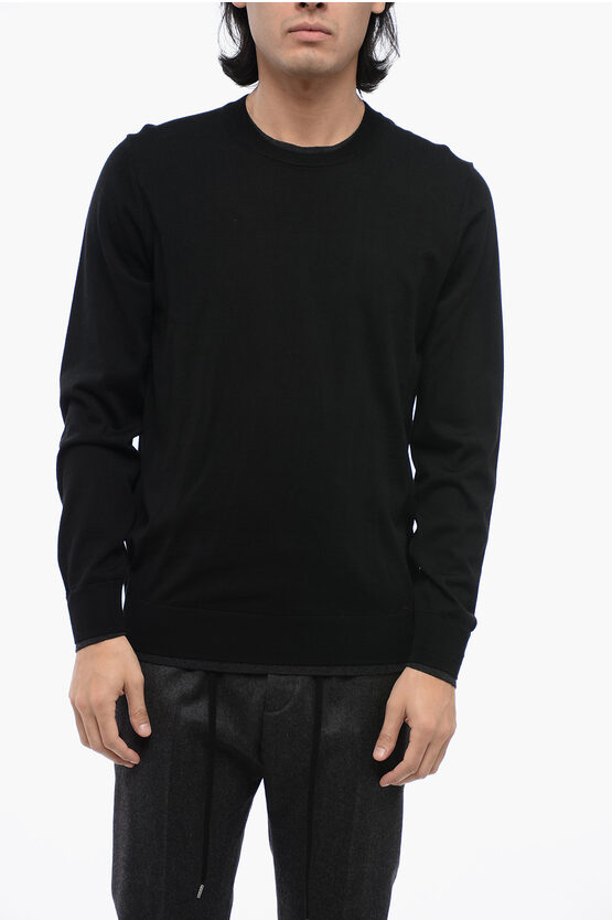 Shop Paolo Pecora Virgin Wool Crew-neck Sweater With Contrasting Edges