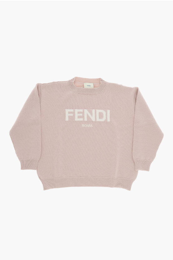 Shop Fendi Virgin Wool Crew-neck Sweater With Contrasting Logo