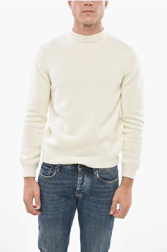 Malo Virgin Wool Crew-neck Sweater In White
