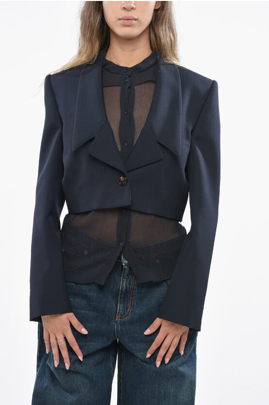 Chloé Virgin Wool Cropped 1 Button Blazer In Blue
