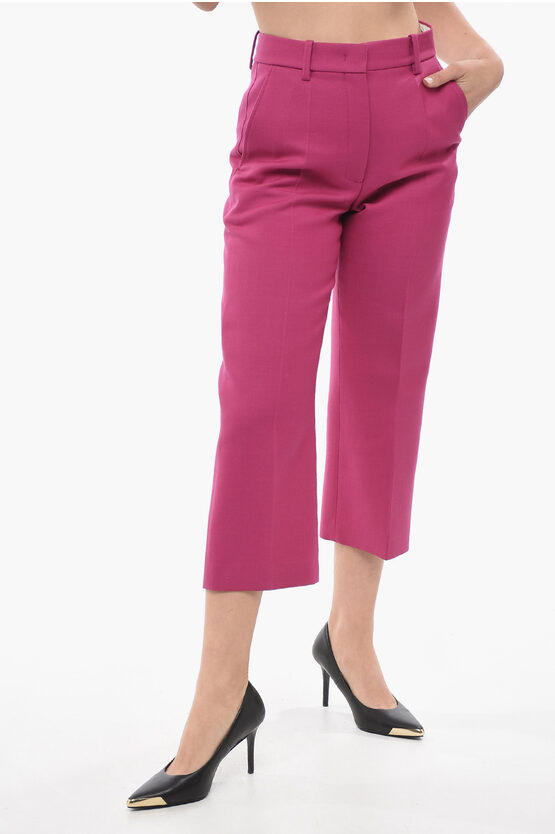 Shop Valentino Virgin Wool Cropped Fit Pants With Flush Pockets