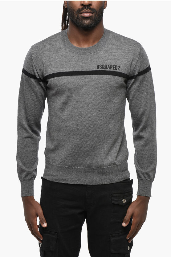 Dsquared2 Virgin Wool D2 Line Crew-neck Sweater In Gray