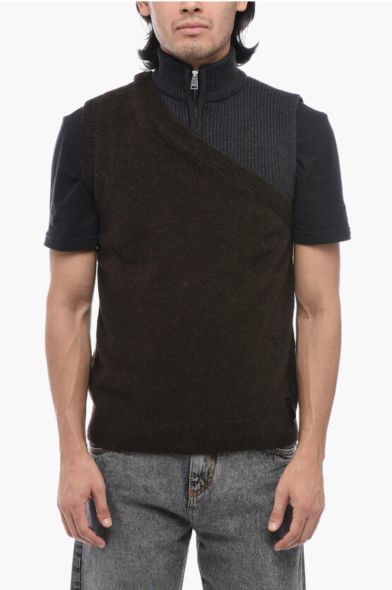 Shop Fendi Virgin Wool Double-layered Vest With Half Zip