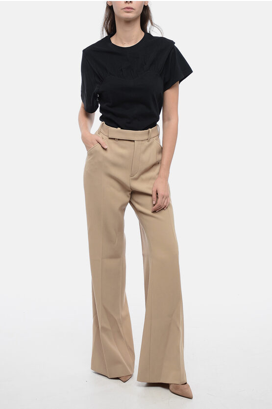 パンツ CHLOE WOOL KNITTED TROUSERS CHLOÉ Ribbed wool and cashmere-blend straight-leg pants