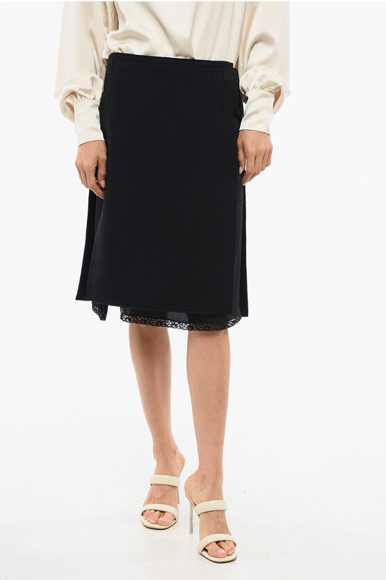 N°21 Virgin Wool Flared Skirt With Lace Detail In Black