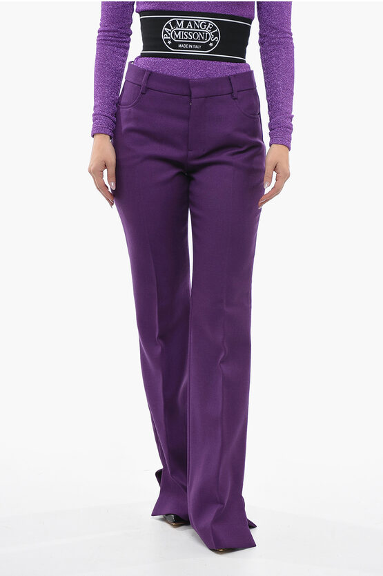 Ami Alexandre Mattiussi Virgin Wool Flared Trousers With One-front Pleat In Purple