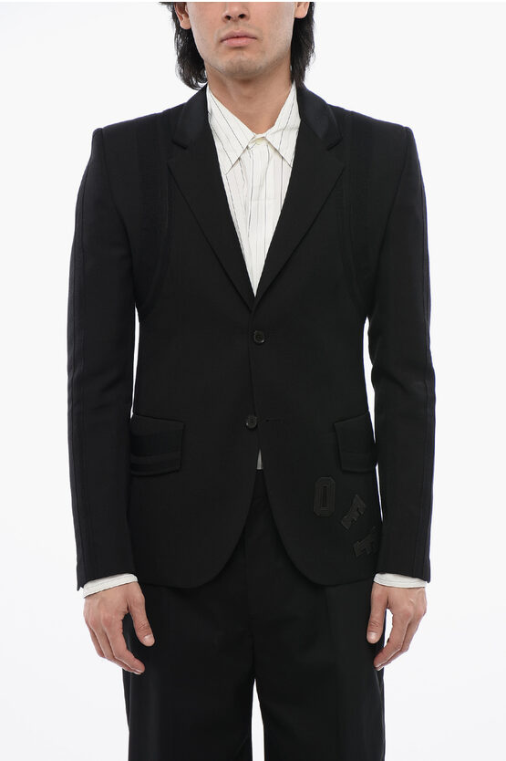 Off-white Virgin Wool Formal Vars Blazer With Logo Patch