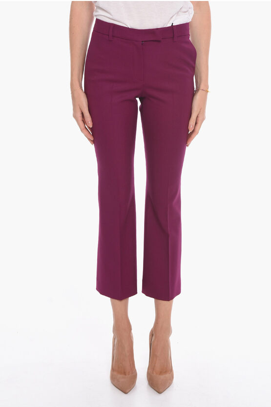 Ql2 Virgin Wool Front-pleated Trousers With Cropped Leg In Purple