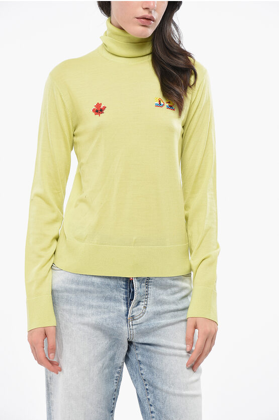 Dsquared2 Virgin Wool Good Game Turtleneck Sweater Grösse Xxs In Yellow