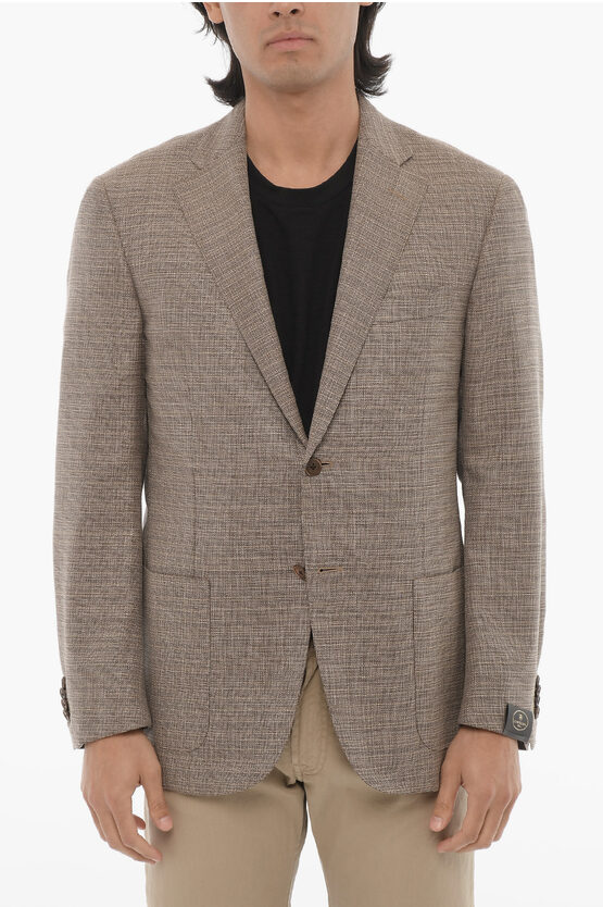 Corneliani Virgin Wool Half-lined 2-buttons Blazer With Patch Pockets In Brown