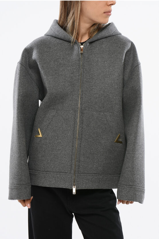 Valentino Virgin Wool Heavy Hood With Zip Closure In Gray