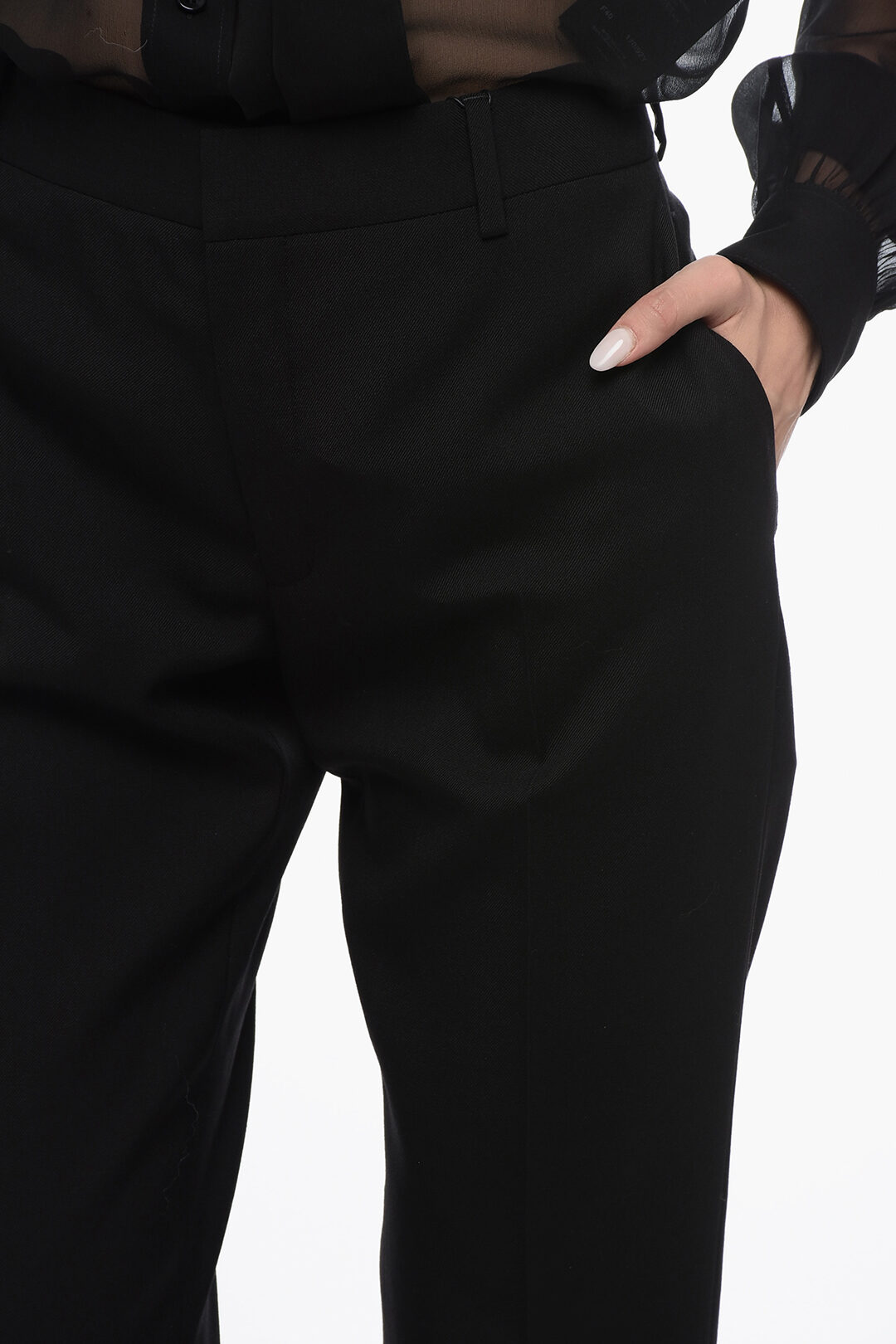 Saint Laurent Virgin Wool High Waist Slim Fit Pants women
