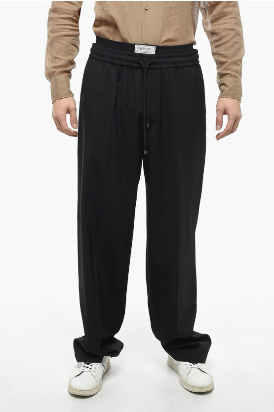 Valentino Virgin Wool Joggers With Front Pleats In Black