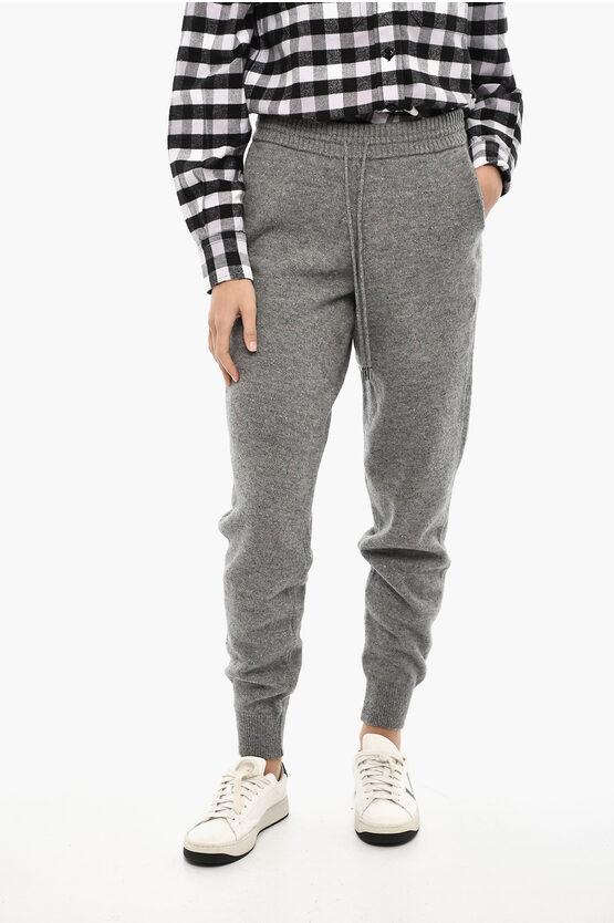 Woolrich Virgin Wool Joggers With Ribbed Details In Gray