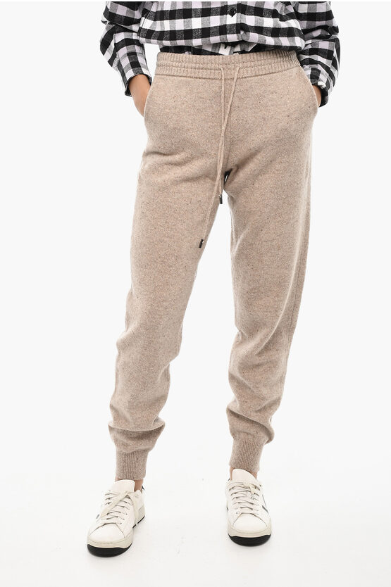 Woolrich Virgin Wool Joggers With Ribbed Details In Neutral