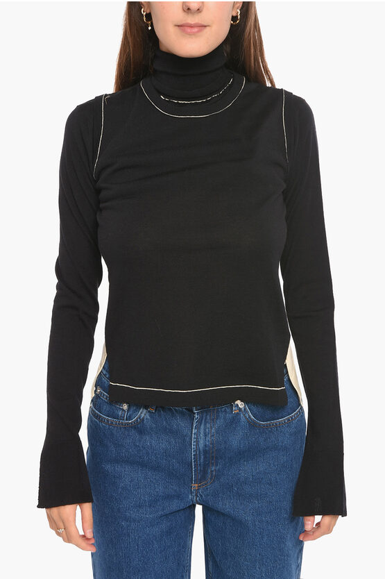 Ambush Virgin-wool Layered Turtle-neck Sweater In Black