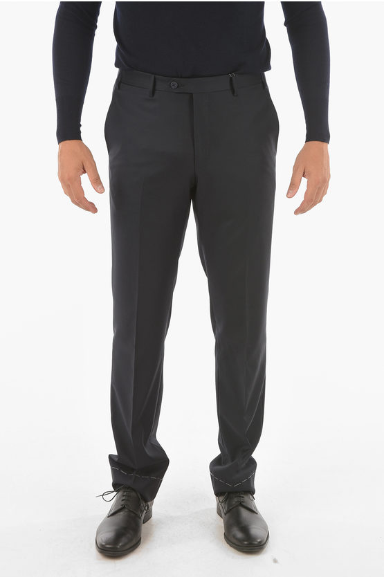 Corneliani Virgin Wool Leader Mid-rise Waist Plain Hem Trousers