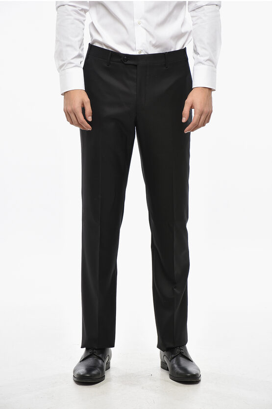 Corneliani Virgin Wool Leader Pants With Belt Loops In Black