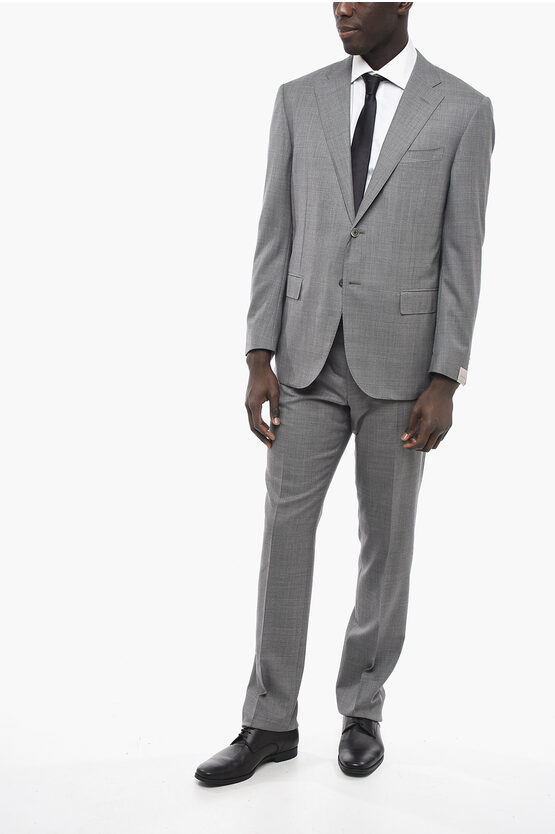 Corneliani Virgin Wool Leader Suit With District Check Pattern In Gray