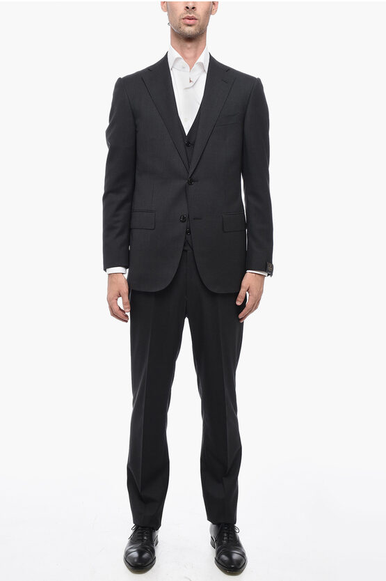 CORNELIANI VIRGIN WOOL LEADER SUIT WITH FLAP POCKETS 