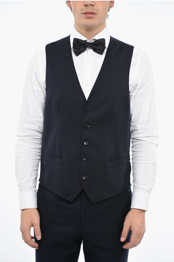 Corneliani Virgin Wool Leader Vest With Flush Pockets In Blue