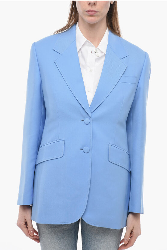 Miu Miu Virgin Wool Levantina Blazer With Covered Buttons In Blue