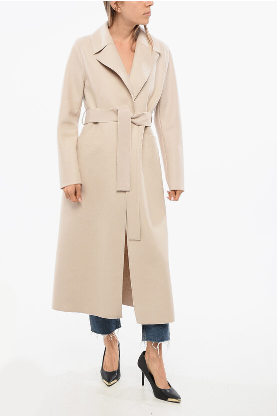 Harris Wharf Virgin Wool Maxi Coat With Belt In Neutral