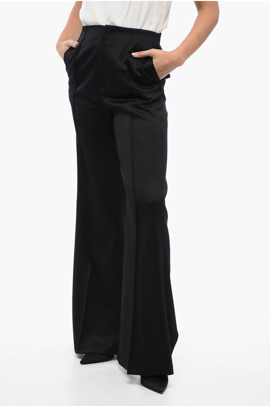 Fabiana Filippi Virgin Wool Maxi-flared Pants With Stitched Fold In Black