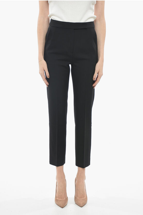 Max Mara Virgin Wool Oncia Pants With Front Pleats In Black